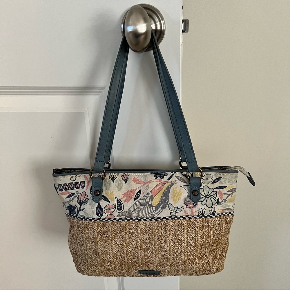 Sakroots Ellis Straw Blue Print Satchel